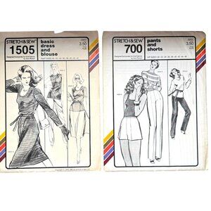 Vtg 70s Stretch & Sew Sew Pattern1505 Dress Blouse/ 700 Pants Shorts Bust UNCUT